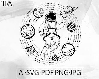 Astronaut Floating in solar system  SVG Space Galaxy Mystical UFO Spaceman Outerspace -Instant Digital Download ai svg jpg png pdf cricut