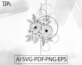 Floral Bouquet SVG: Geometric Flower Tattoo Design (Digital Download)
