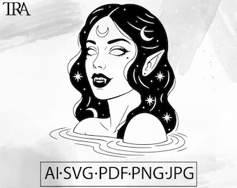 Goth Demon Girl SVG Witchy Tattoo Spooky Gothic Pagan Woman Mystical Demon – Instant Digital Download file ai svg jpg png pdf cricut