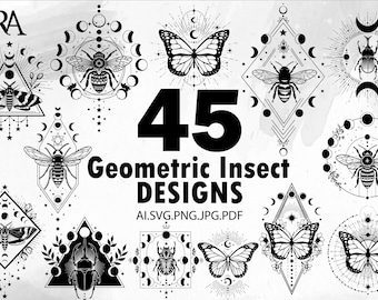 Geometric Insect SVG Bundle: Celestial Moon Phase Tattoo Designs (Digital Download ZIP)
