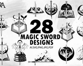 Sword SVG-bundel: fantasiehekserijontwerpen (digitale download)