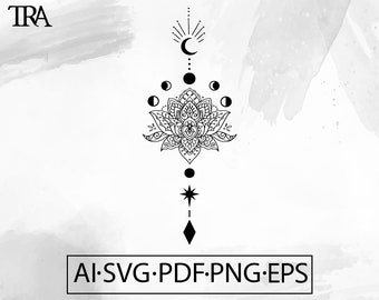 Moon Phase Lotus SVG: Celestial Boho Design (Digital Download)