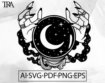 Crystal Ball SVG witch hands mystical magic Celestial Witchy Witchcraft goth - Instant Digital Download cut file ai svg eps png pdf cricut