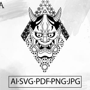 Hannya Demon Oni Mask Geometric SVG Japanese Warrior Oni Mask Asian art Tattoo - Instant Digital Download cut file ai svg eps png pdf cricut