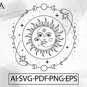 Sun and Moon Celestial SVG: Witchy Mystic Design (Digital Download)