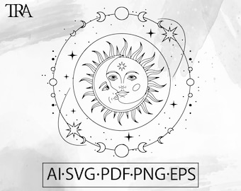 Sun and Moon Celestial SVG: Witchy Mystic Design (Digital Download)