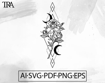 Floral Geometric SVG: Boho Rose Tattoo Design (Digital Download)