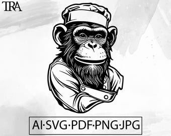 SVG de chef mono: Diseño de camiseta de chimpancé (descarga digital)
