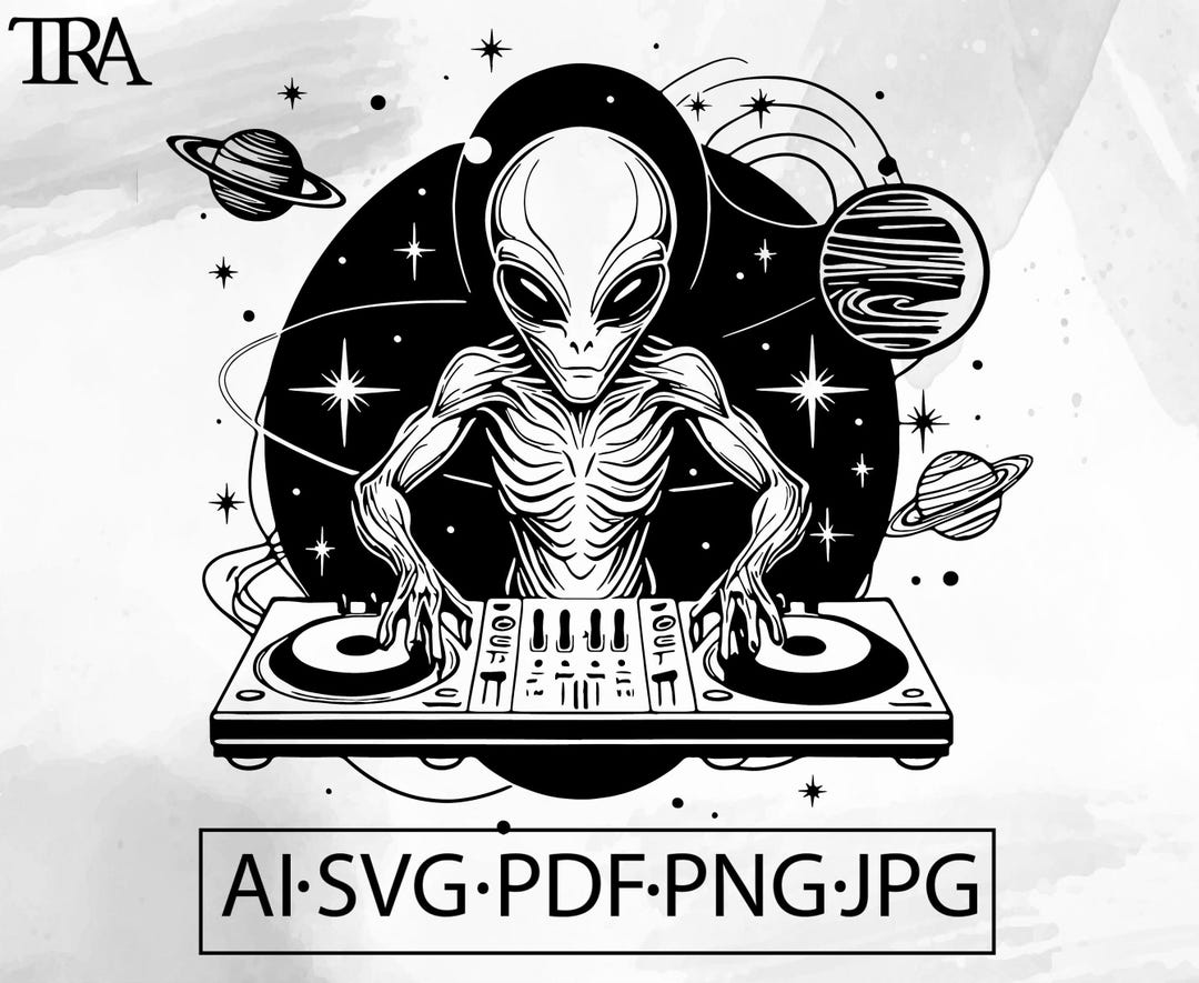 Alien DJ & Solar System SVG Space Sci-fi UFO Spaceship Trippy ...