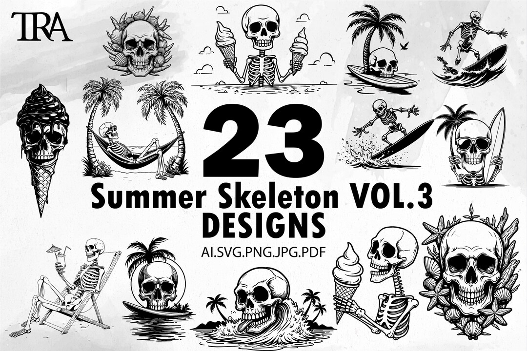 Summer Skull SVG Bundle: Beach Skeleton Designs (digital Download) - Etsy