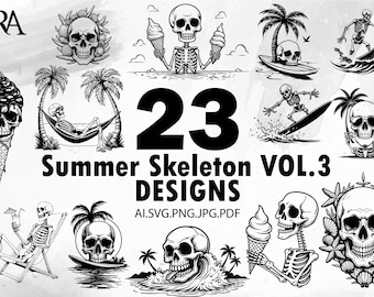 Summer Skull SVG Bundle: Beach Skeleton Designs (Digital Download)
