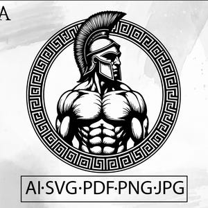 Spartan Gladiator Warrior SVG: Roman Helmet Meander (Digital Download)