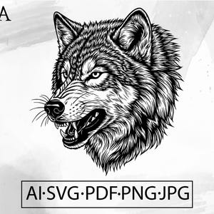 Wolf Head SVG - Tribal Tattoo Wild Animal Woodland  Monochrome T Shirt Design - Instant Digital Download file ai svg jpg png pdf cricut