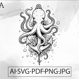 Octopus Anchor SVG: Nautical Kraken Design (Digital Download)
