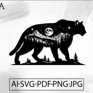 Mountain Lion Landscape SVG: Cougar Wilderness Scene (Digital Download)