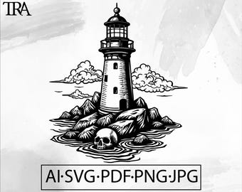 Lighthouse Skull Island SVG – Nautical Seaside Digital Artwork (ai, svg, jpg, png, pdf)