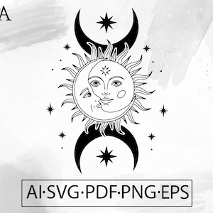 Sun and Moon Celestial SVG: Boho Witchy Design (Digital Download)