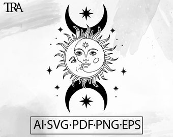 Sun and Moon Celestial SVG: Boho Witchy Design (Digital Download)