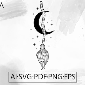 Witch Broom with moon SVG Celestial Witchy Gothic mystical magic Witchcraft - Instant Digital Download cut file ai svg eps png pdf cricut