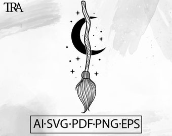 Witch Broom Moon SVG: Celestial Gothic Cut File (Digital Download)
