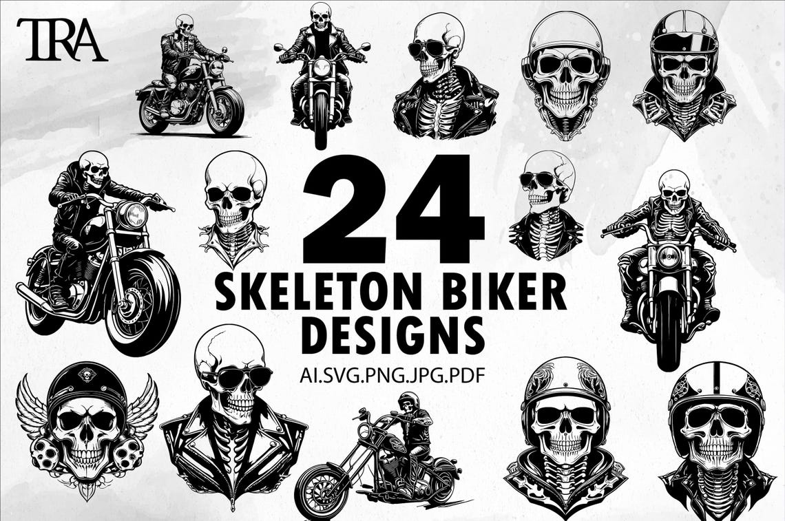 Skull Motorcycle Rider Bundle SVG Chopper Biker Skeleton Witchy Goth ...