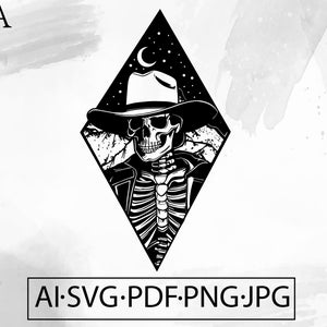 Skeleton Cowboy Tattoo SVG Ghost Western Skull Wild West Shooter Horror Undead goth grimmig - Instant Digitale Download ai svg eps png pdf cricut