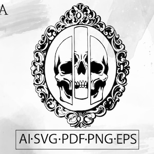 Skull inside mirror SVG  flash tattoo goth mystical Horror Gothic ink skeleton - Instant Digital Download cut file ai svg eps png pdf cricut