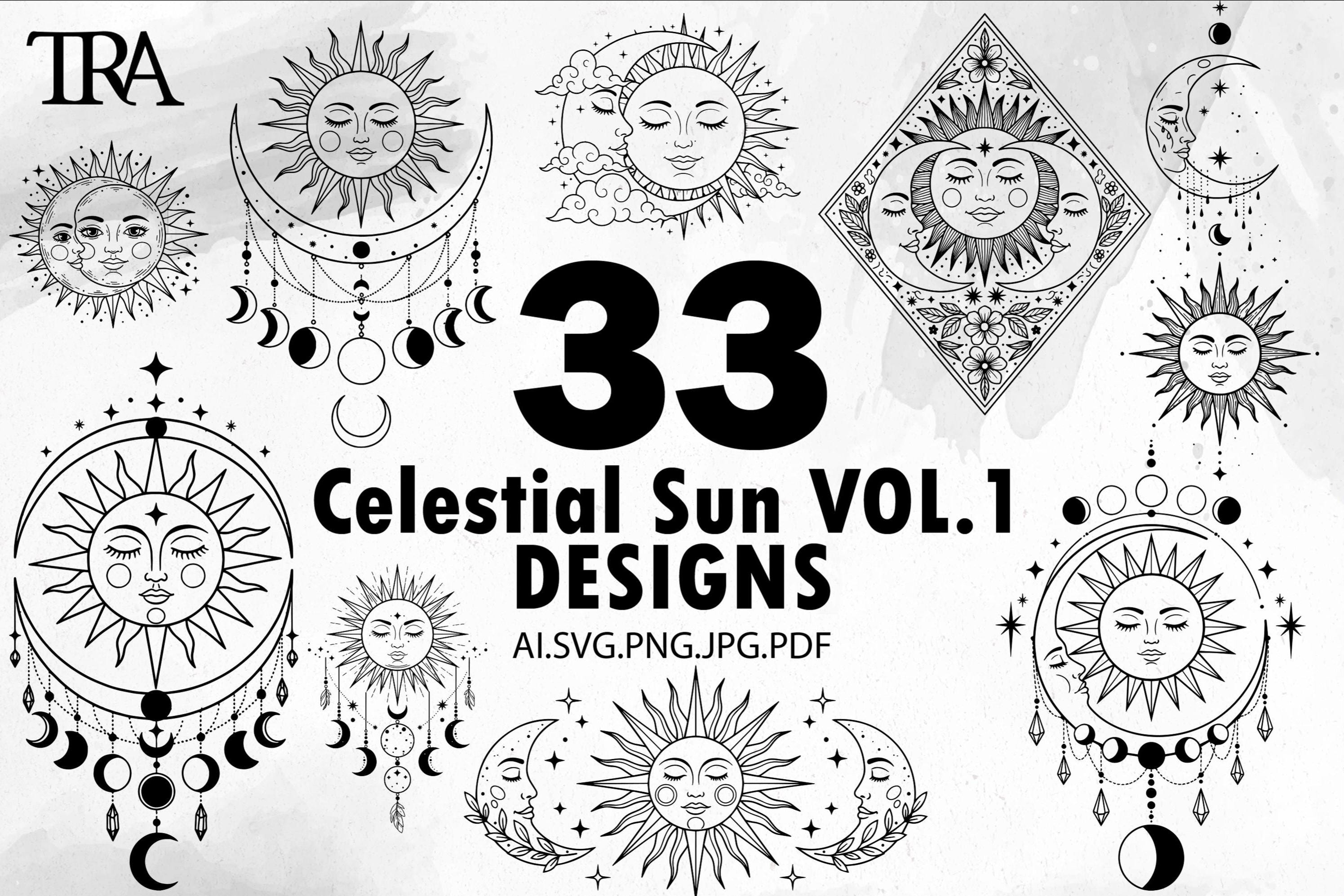 Boho Celestial Sun & Moon SVG Bundle: Mystical Cosmic Designs (digital ...