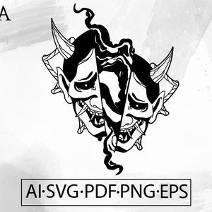 Hannya Demon Mask SVG Japanese samurai Warrior Oni Mask Asian art Tattoo ink - Instant Digital Download cut file ai svg eps png pdf cricut