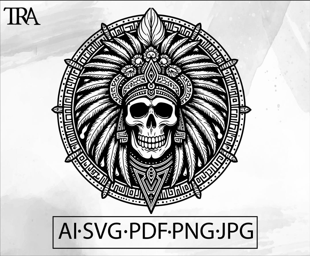 Aztec Skull SVG Skeleton Warrior Indian Chief Maori Native American ...