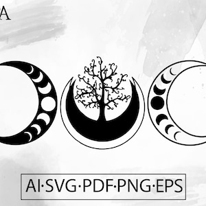 Triple Goddess Tree of Life SVG: Celestial Moon Phases (Digital Download)