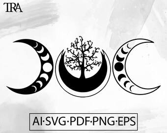 Triple Goddess Tree of Life SVG: Celestial Moon Phases (Digital Download)