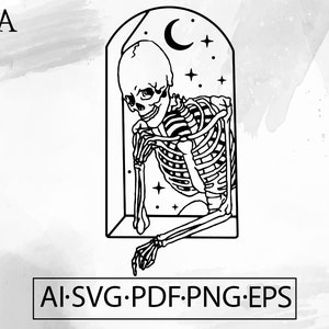 Skeleton in Night SVG flash tattoo goth mystical Horror Gothic ink Skull moom - Instant Digital Download cut file ai svg eps png pdf cricut