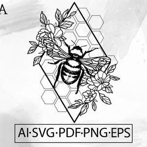Queen Bee Geo Floral SVG Honeycomb boho flower wildflowers tattoo crown bumble - Instant Digital Download cut file ai svg eps png pdf cricut