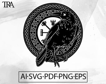 Celtic Raven Vegvisir SVG Viking Crow nordic Norse Mythology Valknut Knotwork tattoo - Instant Digital Download ai svg eps png pdf cricut