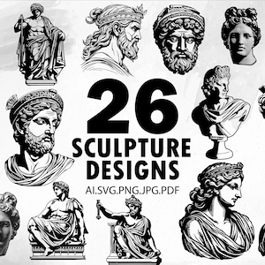 Sculpture bundle SVG Ancient Sculpture Roman Statue Greek Mythology gothic flash tattoo - Instant Digital Download ai svg eps png pdf cricut