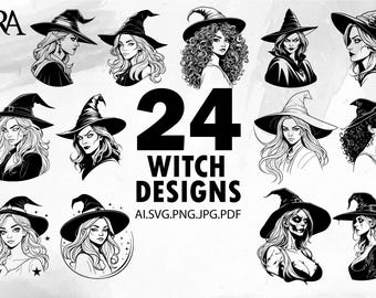 Witch Designs SVG Bundle: Gothic Witchcraft Graphics (Digital Download)