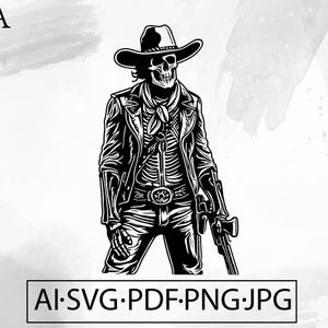 Skelet Ghost Cowboy SVG Skull grimmig Wild West Dead Phantom Undead Horror goth - Instant Digitale Download gesneden bestand ai svg eps png pdf cricut