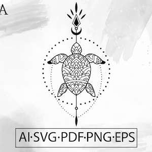 Zentangle Turtle SVG: Mandala Tribal Tattoo Design (Digital Download)
