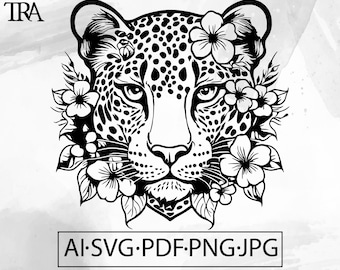 Lioness with Flowers SVG: Wild Cat Tattoo Design (Digital Download)