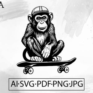 Skater Monkey SVG Animal Skateboard chimpanzee Skateboarding Skateboarder  -Instant Digital Download cut file ai svg eps png pdf cricut
