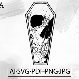 Skull inside Coffin SVG  flash tattoo goth mystical Horror Gothic ink skeleton - Instant Digital Download cut file ai svg eps png pdf cricut