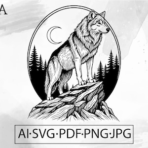 Wolf Standing on Rock SVG gothic forest animal wilderness wildlife  tshirt design - Instant Digital Download ai svg jpg png pdf cricut