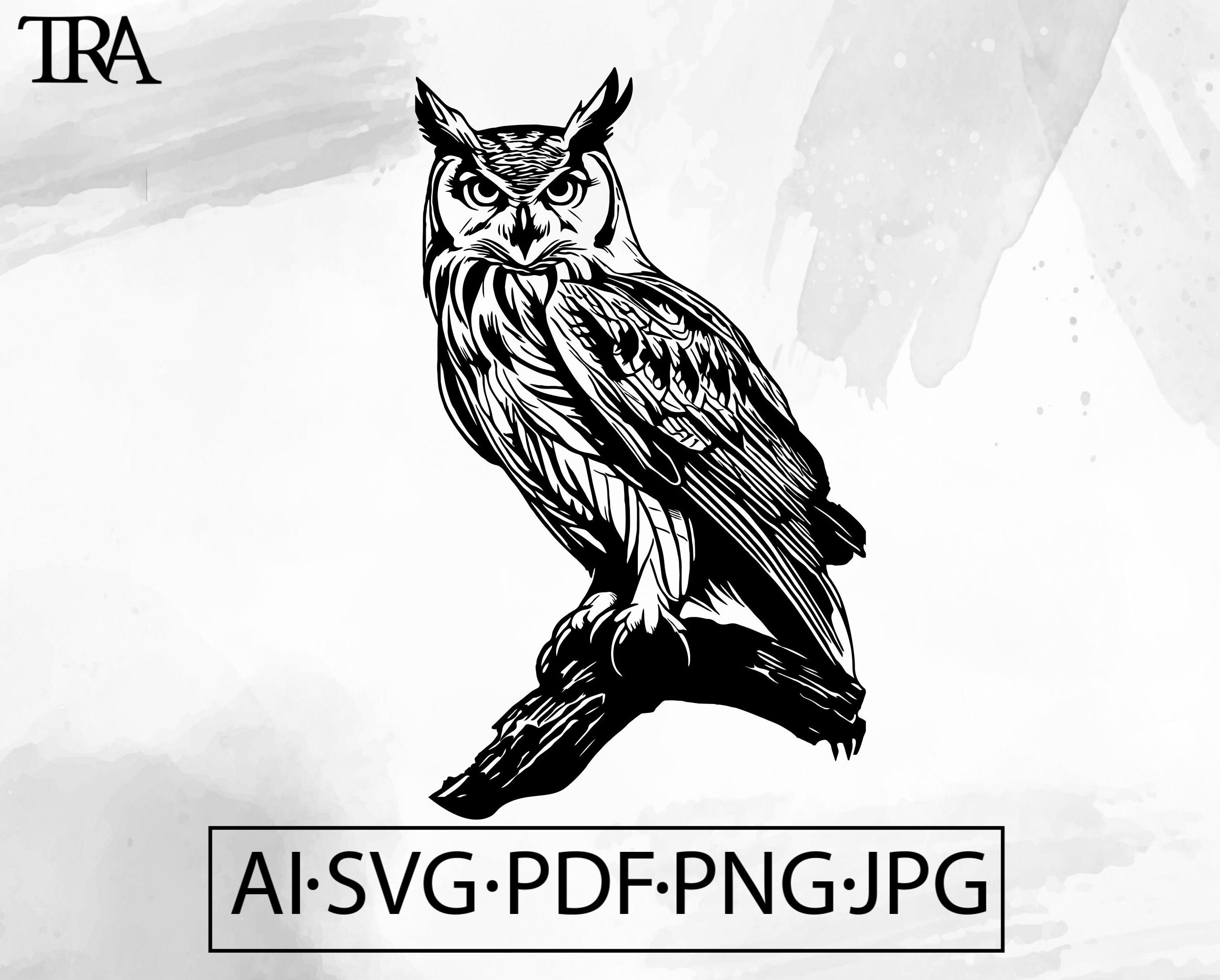 Owl on Branch Vector Clipart: Silhouette Animal T-shirt Design (Digital Download)