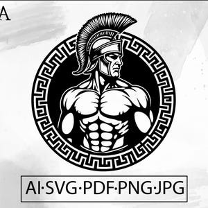 Spartan Warrior Helmet SVG: Gladiator Meander Design (Digital Download)