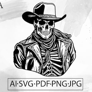 Skeleton Cowboy SVG Ghost Western Skull Wild West Shooter Horror Undead goth grimmig - Instant Digitale Download bestand ai svg eps png pdf cricut