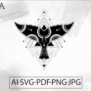 Whale Tail Geometric Tattoo Design - Instant Digital Files Download ai svg jpg png pdf cricut