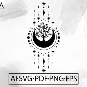 Tree of Life SVG: Moon Phase Celestial Design (Digital Download)
