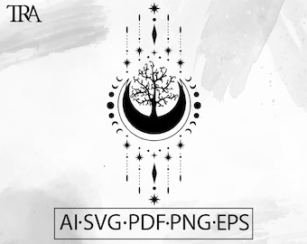 Tree of Life SVG: Moon Phase Celestial Design (Digital Download)