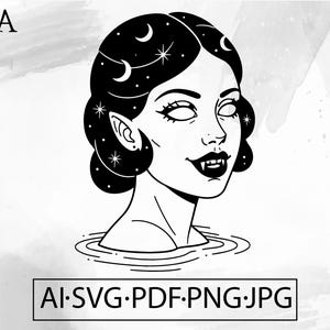 Goth Vempire Girl SVG Witchy Tattoo Spooky Gothic Pagan Woman Mystical Demon – Instant Digital Download file ai svg jpg png pdf cricut
